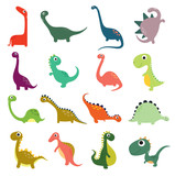 Fototapeta Dinusie - Funny cartoon dinosaurs collection. Vector illustration