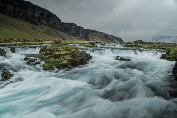 Wall Mural - Beautiful waterfall near road from Vik to Hofn. Foss a sidu waterfall. 