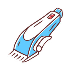 Sticker - Shaving machine color icon. Haircutting procedure. Barbers beauty device. Male and female haircut tool. Beauty electric instrument. Isolated vector illustration