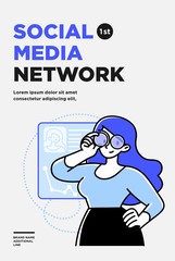 Poster - poster, flyer or banner design template. business concept illustrations. modern flat outline style. 