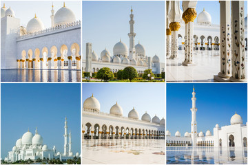 Wall Mural - Collage from different pictures of beautiful views of Sheikh Zayed mosque