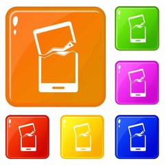 Poster - Broken phone icons set collection vector 6 color isolated on white background