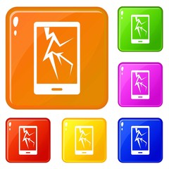 Poster - Cracked phone icons set collection vector 6 color isolated on white background