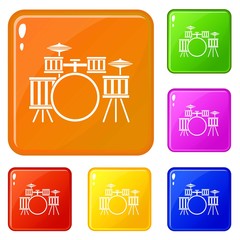 Poster - Drum kit icons set collection vector 6 color isolated on white background