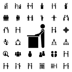 Aufkleber - a speech from the rostrum icon. universal set of conversation for website design and development, ap