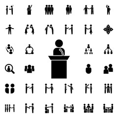 Aufkleber - a speech from the rostrum icon. universal set of conversation for website design and development, ap