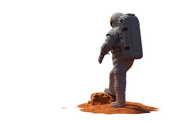Wall Mural - astronaut on planet mars, isolated on white background