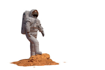 Wall Mural - astronaut on planet mars, isolated on white background