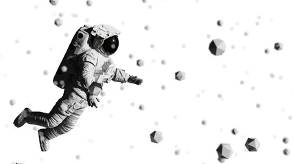 Wall Mural - astronaut flying between geometric objects