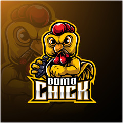 Wall Mural - Angry chick mascot logo design with bomb