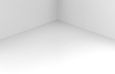 Poster - 3d rendering. modern simple minimal white corner room box wall desin background.