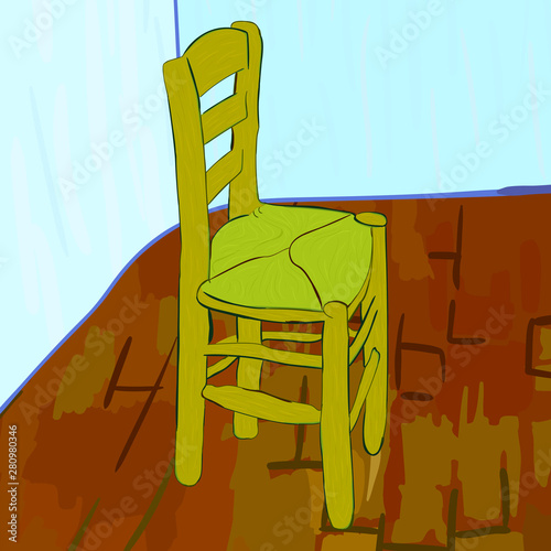 Dekoracja na wymiar  krzeslo-w-stylu-van-gogha-cyfrowy-element-obrazu-van-gogha-sypialnia-w-arles-1888