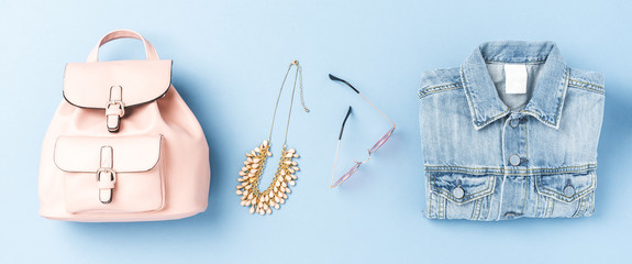 Women’s clothes on blue background