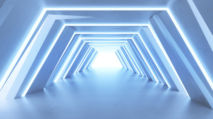 Wall Mural - Modern blue corridor abstract sci-fi 3D render