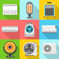 Poster - Heater icon set. Flat set of 9 heater vector icons for web design isolated on white background