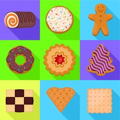 Poster - Biscuit icon set. Flat set of 9 biscuit vector icons for web design isolated on white background