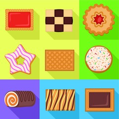 Poster - Jelly biscuit icon set. Flat set of 9 jelly biscuit vector icons for web design isolated on white background