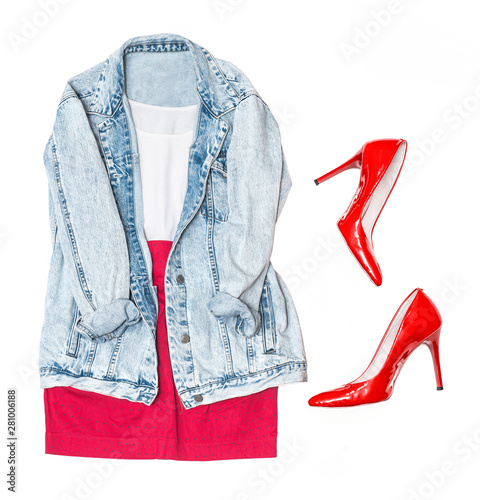 white denim jacket and skirt set