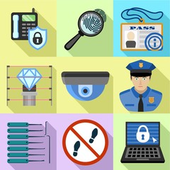 Poster - Building security icon set. Flat set of 9 building security vector icons for web design isolated on white background