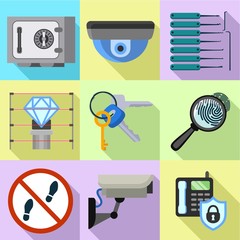 Poster - Indoor security icon set. Flat set of 9 indoor security vector icons for web design isolated on white background
