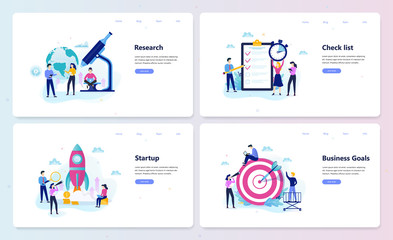 Business web banner set. Goals and research, startup