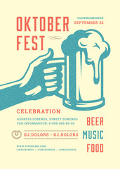 Wall Mural - Oktoberfest flyer or poster retro typography template design beer festival celebration vector illustration