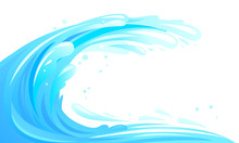 One Big Blue Ocean Wave In Side View Isolated Illustration, Wonderful Big Surfing Wave, Fresh Water Splash, Water Delivery Service Background Illustration