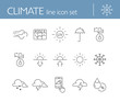 Climate icon set. Temperature, sun, sunshine. Summer concept. Can be used for topics like weather, meteorology, precipitation
