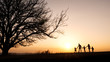 © alex_marina - Silhouettes of happy family walking together in the meadow during sunset