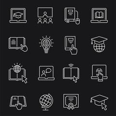 Wall Mural - Online education line icons set. Vector illustration on black. Editable stroke.