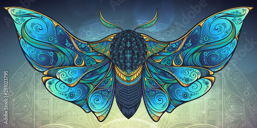 Fotomural Abstract mystical Moth in psychedelic design