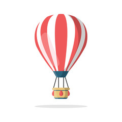hot air balloon with basket isolated on background. travel, adventure, flight in sky concept. vector