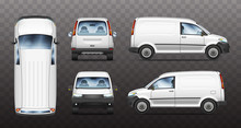 Set Of Realistic Vector Illustrations Of Mini Van From Different View.