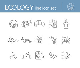 Sticker - Ecology line icons. Set of line icons. Gas emission, truck. Ecology concept. Vector illustration can be used for topics like nature, environment protection