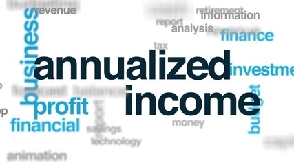 Sticker - Annualized income animated word cloud. Kinetic typography.