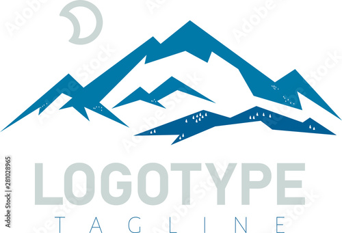 Mountain icon with moon and trees. Straight style.