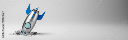 Fotomural Spacecraft Crashed on White Background