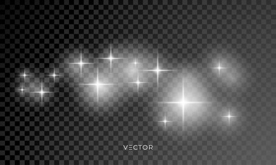 Wall Mural - star shine, glitter sparkles and lens flare glow effect. vector christmas star shine rays, white sun