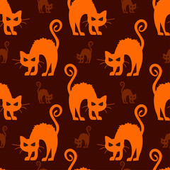 Wall Mural - Abstract seamless halloween cat pattern for girls or boys. Creative vector pattern with cat, cloud boo, halloween. Funny halloween cat pattern for textile and fabric. Fashion style. Colorful picture.