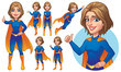 Superhero Girl Mascot in Six Poses, Vector EPS 10
