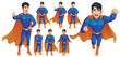 Superhero Mascot Character in nine poses, Vector EPS