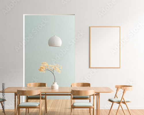 Cuadros en Lienzo Mock up poster frame in spacious modern dining room with wooden chairs and table