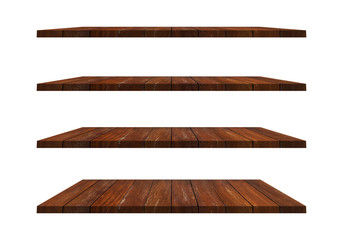 Wall Mural - a collection of brown wooden shelves on a white background that separates the objects. there are cli