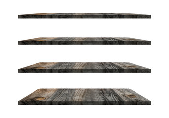 Wall Mural - a collection of brown wooden shelves on a white background that separates the objects. there are cli