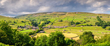 Panorama Of Gunnerside Village And Meadows, In Swaledale One Of The Most Northerly Dales In The Yorkshire Dales National Park, Famous For Its Wildflower Meadows And Field Barns