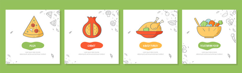 Wall Mural - set of colorful food illustrations. hand drawn modern nutrition concept. food banner template
