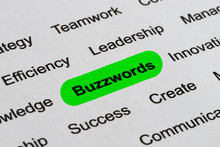 Business Buzzwords, printed on white paper and highlighted