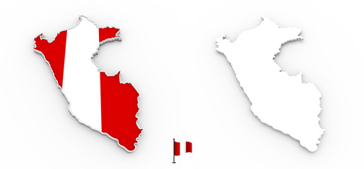 Wall Mural - 3D map of Peru white silhouette and flag