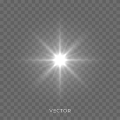 Wall Mural - star light shine, bright flash sparks with lens flare effect. vector christmas glitter, magic light 