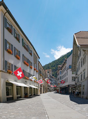 Poster - the historic old town of Chur with the Poststrasse street leading into the heart of the city